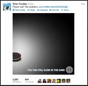 Illustration de la célèbre campagne d’Oreo en Reactive marketing suite à une gigantesque panne de courant